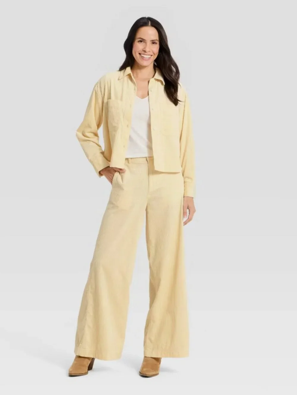 Women's High-Rise Corduroy Palazzo Pants - Universal Thread Cream 8 - Picture 1 of 3